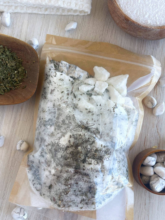 Howlite, Peppermint, & Cannabis Bath Bomb Bath Soak