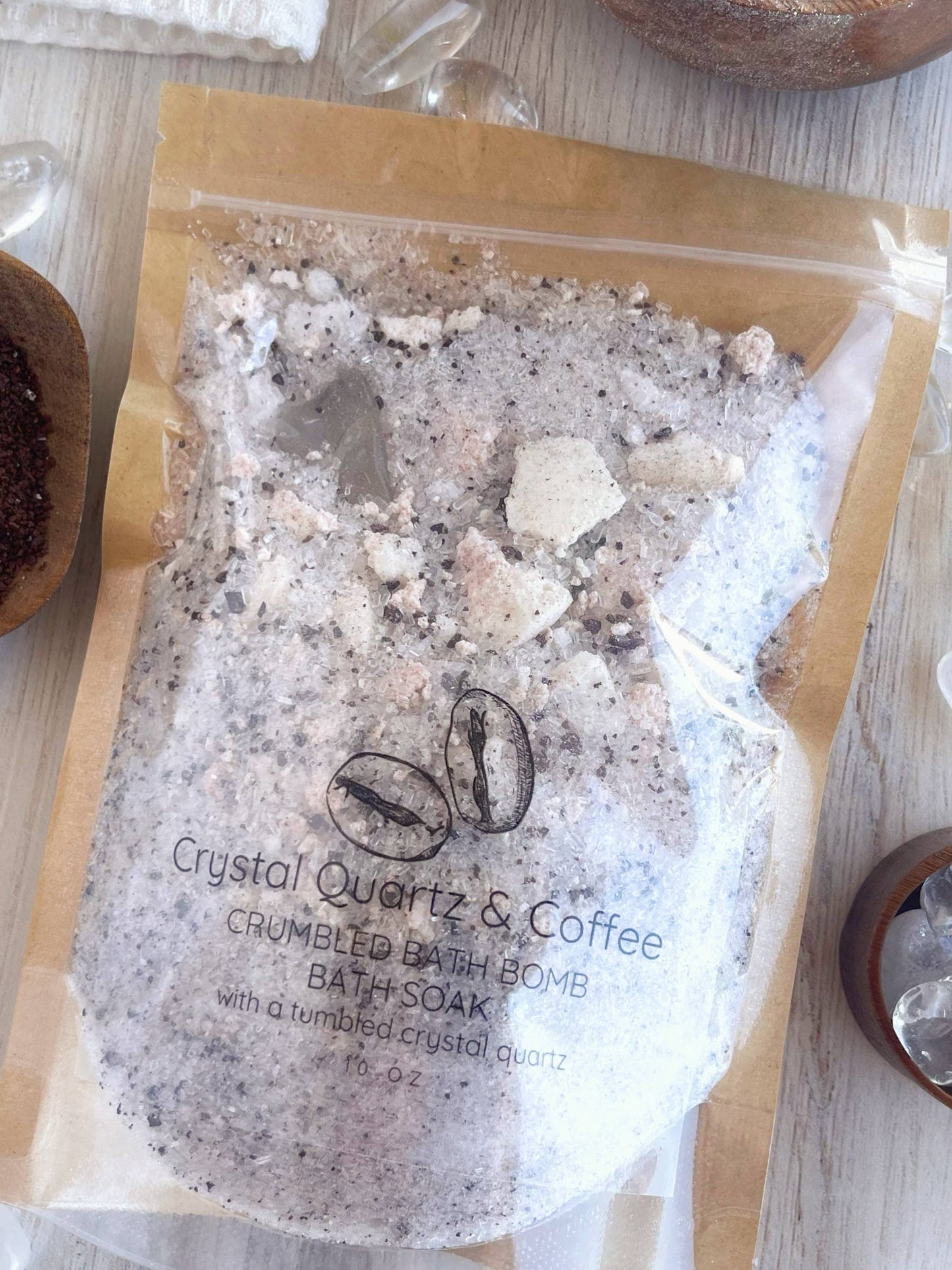 Crystal Quartz & Coffee Crumbled Bath Bomb Bath Soak