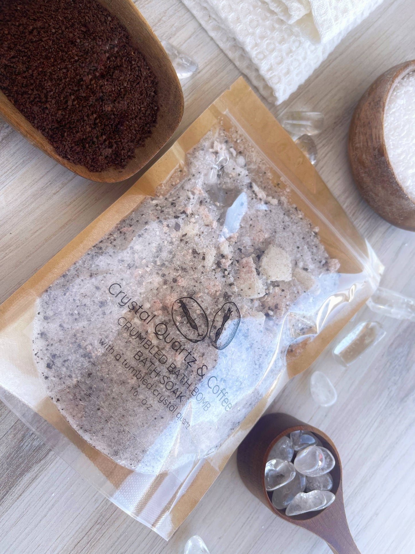 Crystal Quartz & Coffee Crumbled Bath Bomb Bath Soak
