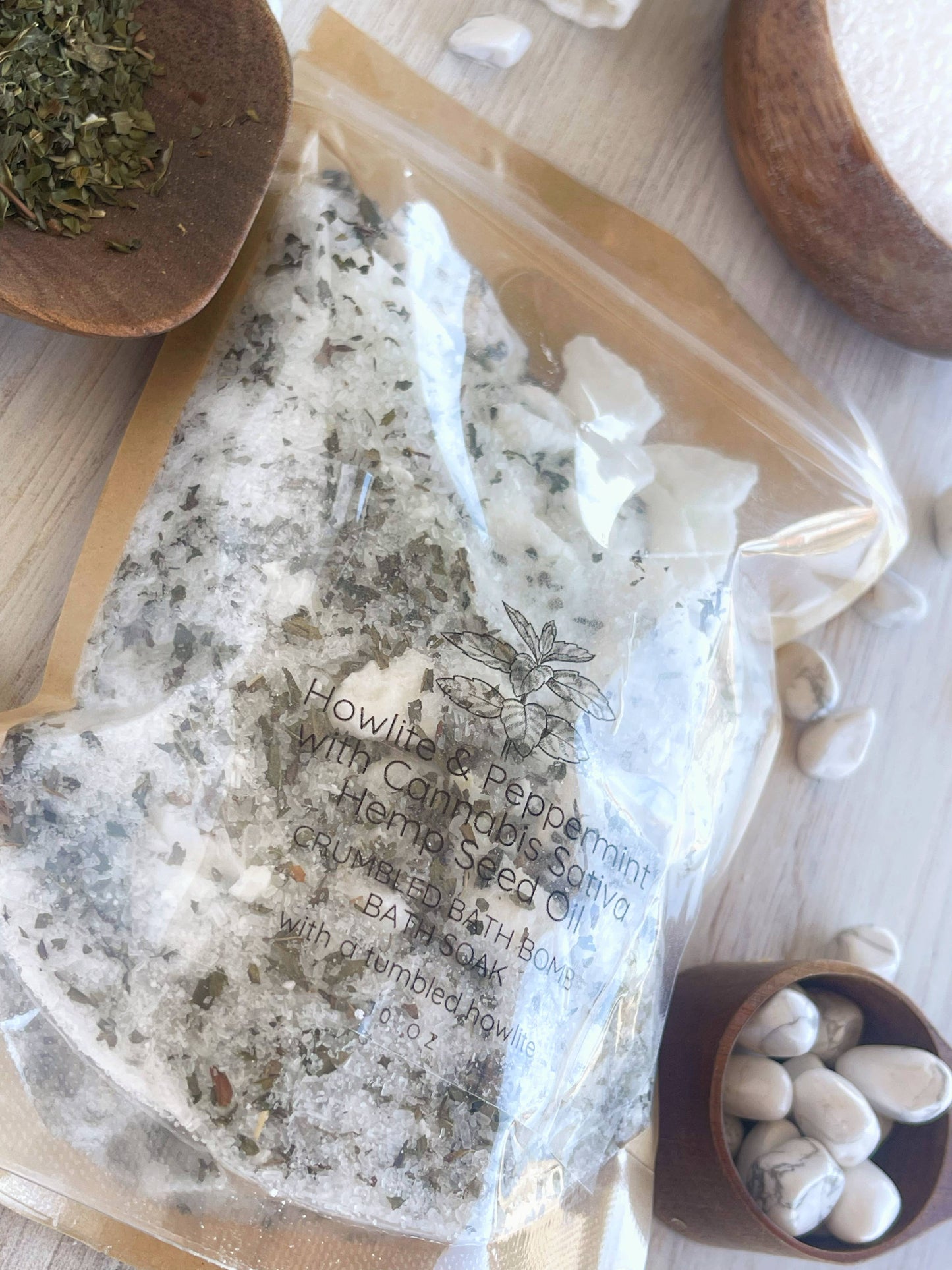 Howlite, Peppermint, & Cannabis Bath Bomb Bath Soak