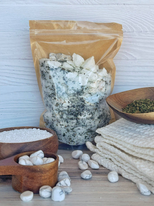 Howlite, Peppermint, & Cannabis Bath Bomb Bath Soak