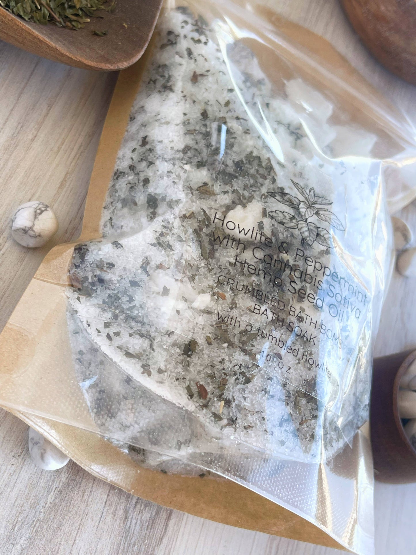 Howlite, Peppermint, & Cannabis Bath Bomb Bath Soak