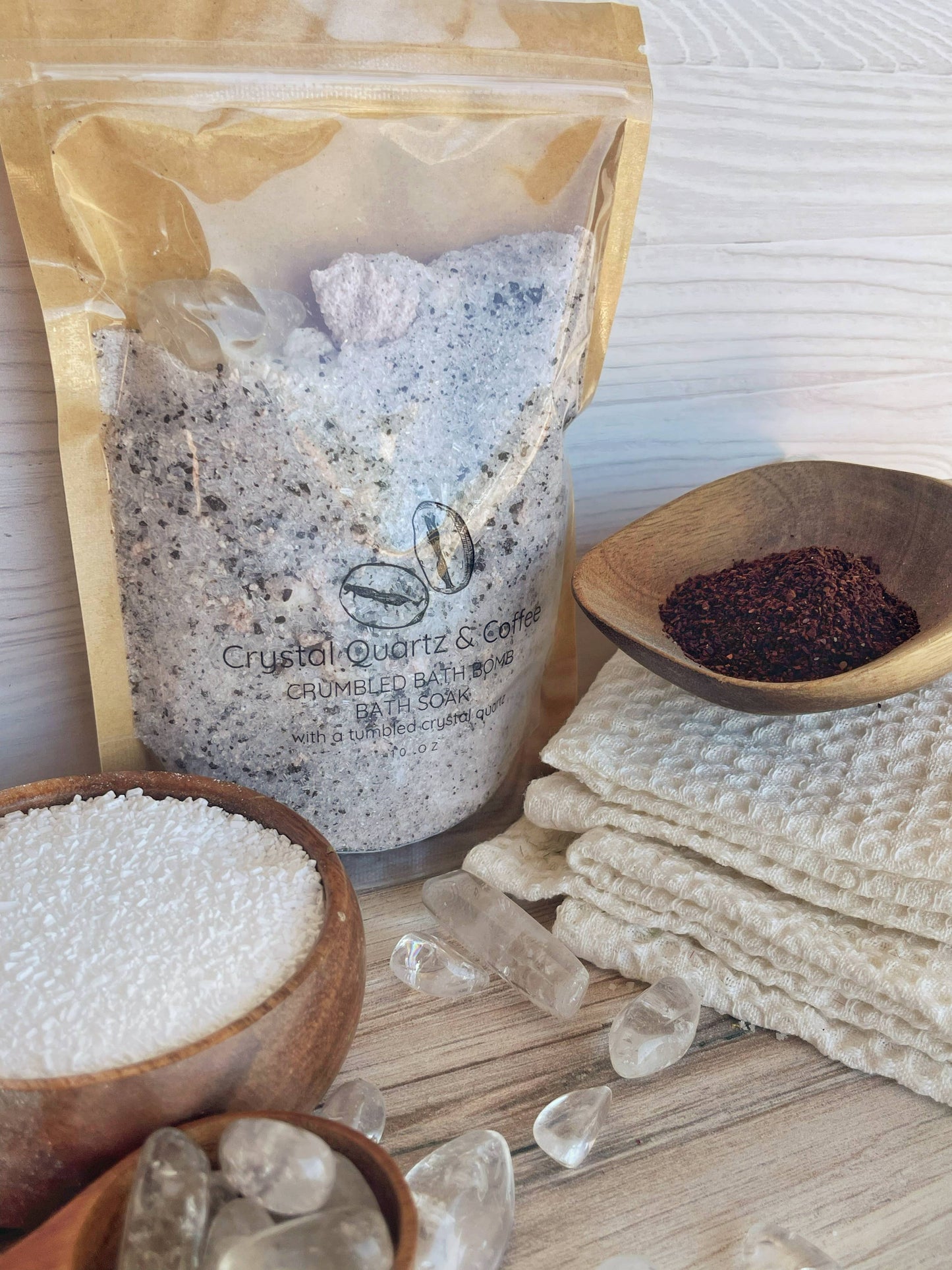 Crystal Quartz & Coffee Crumbled Bath Bomb Bath Soak