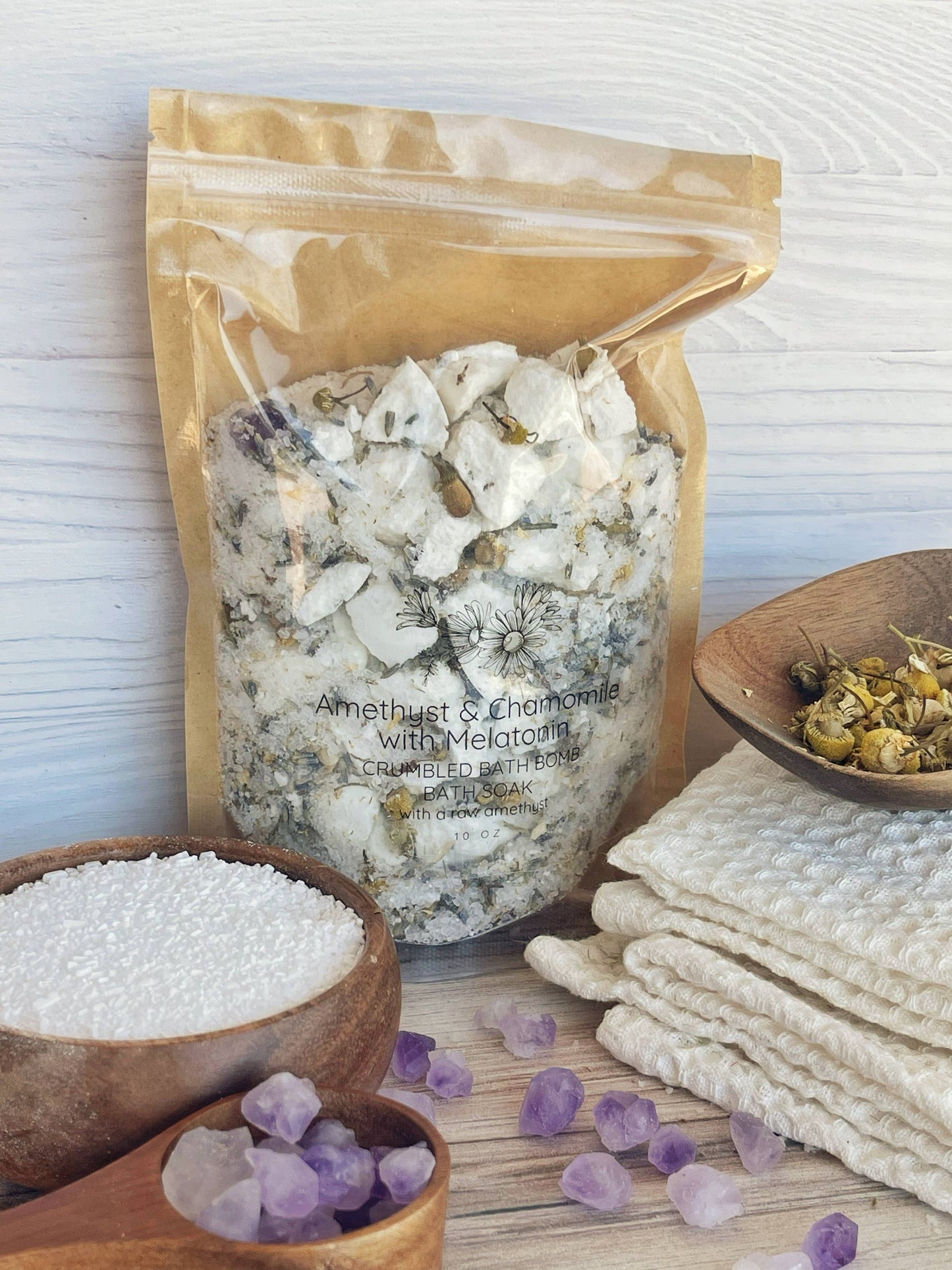 Amethyst, Chamomile & Melatonin Crumbled Bath Bomb Bath Soak