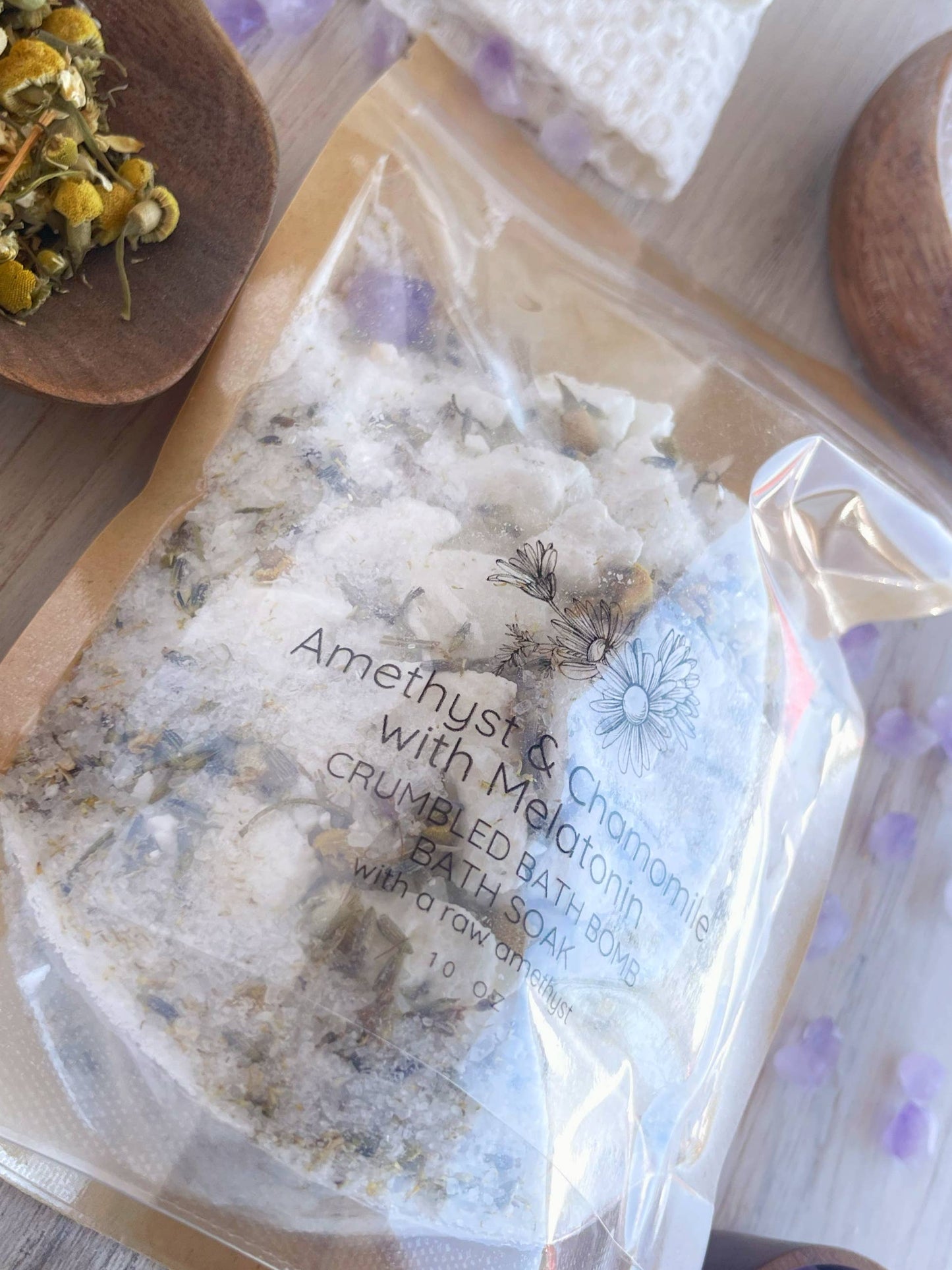 Amethyst, Chamomile & Melatonin Crumbled Bath Bomb Bath Soak