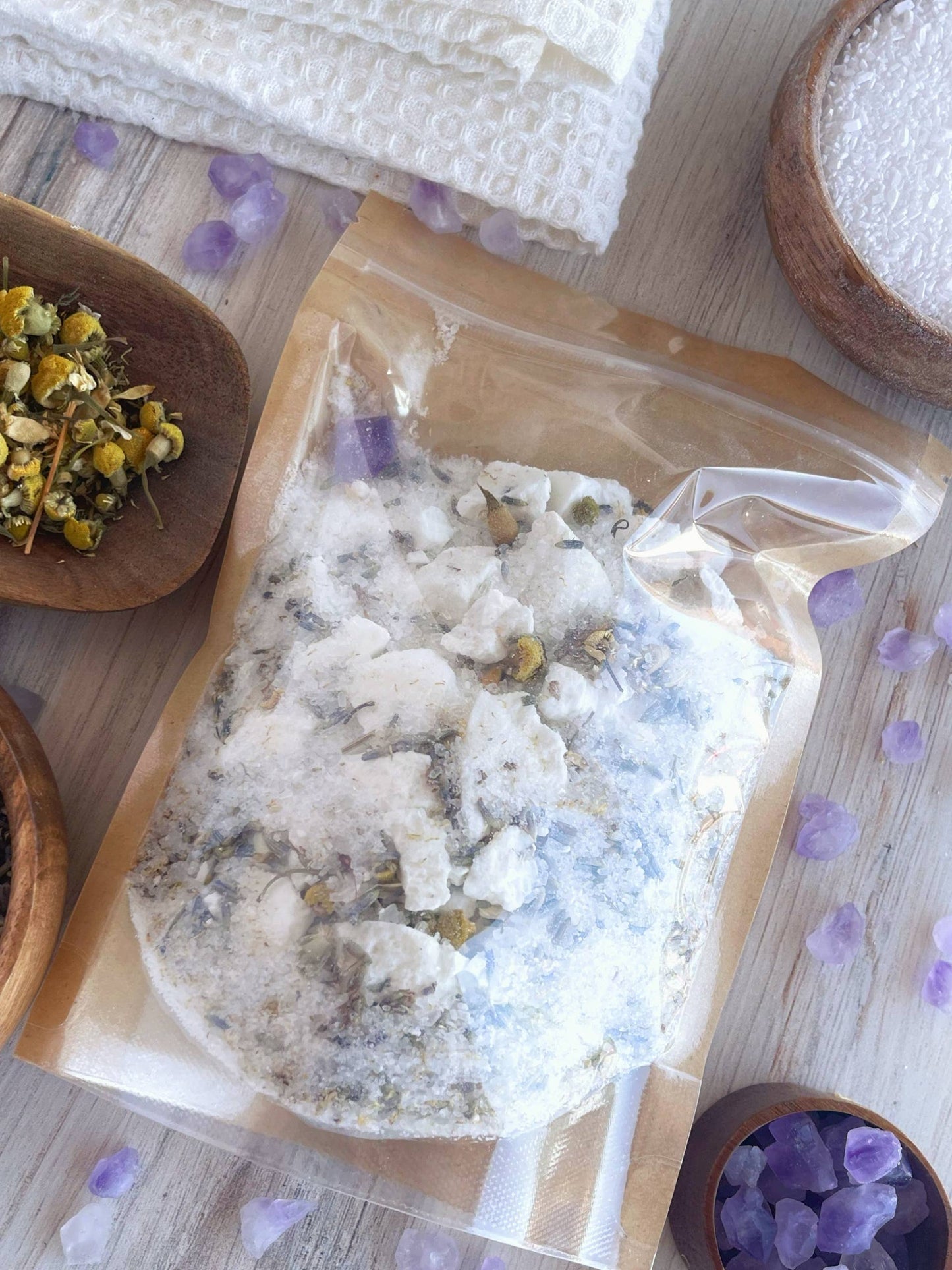 Amethyst, Chamomile & Melatonin Crumbled Bath Bomb Bath Soak